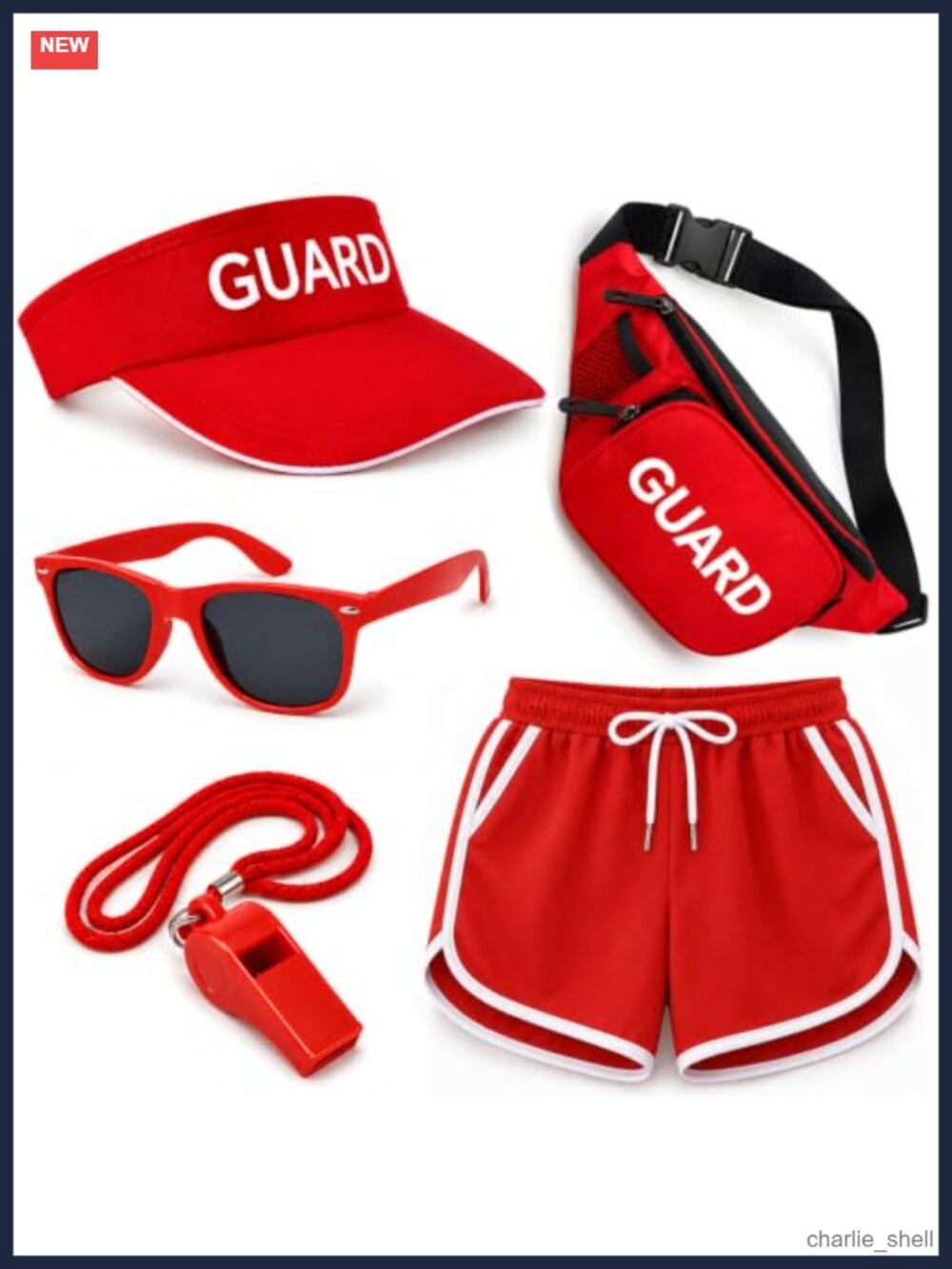 Lifeguard Costume Set Shorts Hat Sunglasses Fanny Pack Whistle Halloween